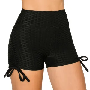 Textured Booty Yoga Shorts - Tie Accent