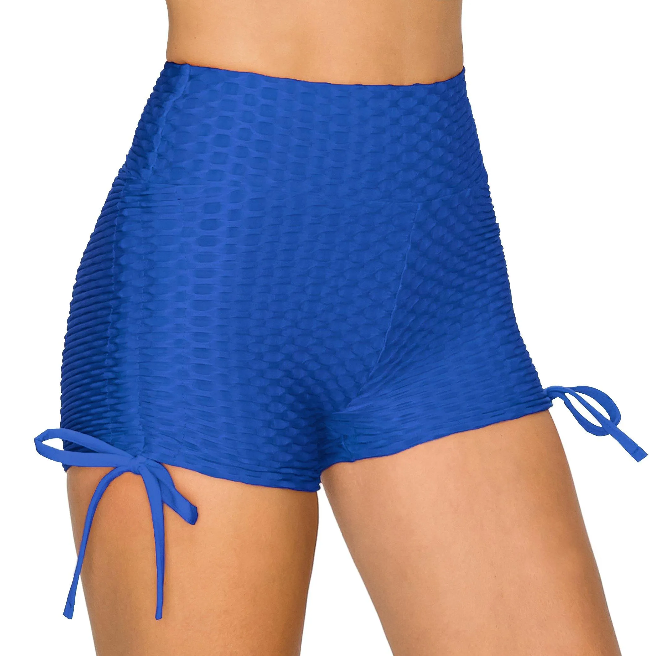 Textured Booty Yoga Shorts - Tie Accent