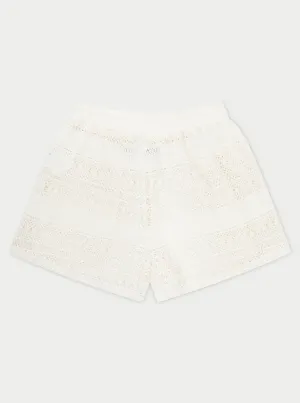TEXTURED CROCHET SHORTS - OFF WHITE